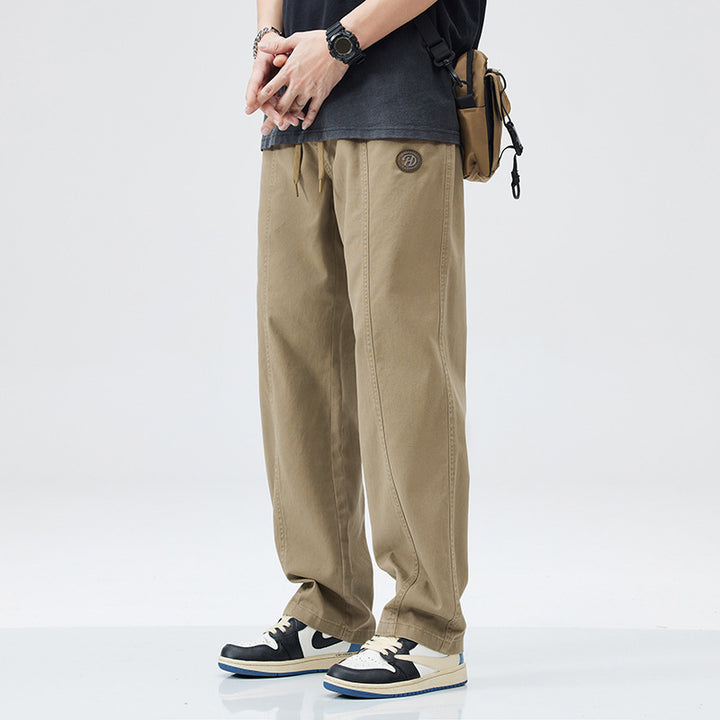 Pure Cotton Casual Pants Men's Autumn And Winter Fleece-lined Thickened Straight Trousers Q2