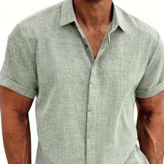 Men's Linen Short Sleeved T-shirt Loose Fitting Q2