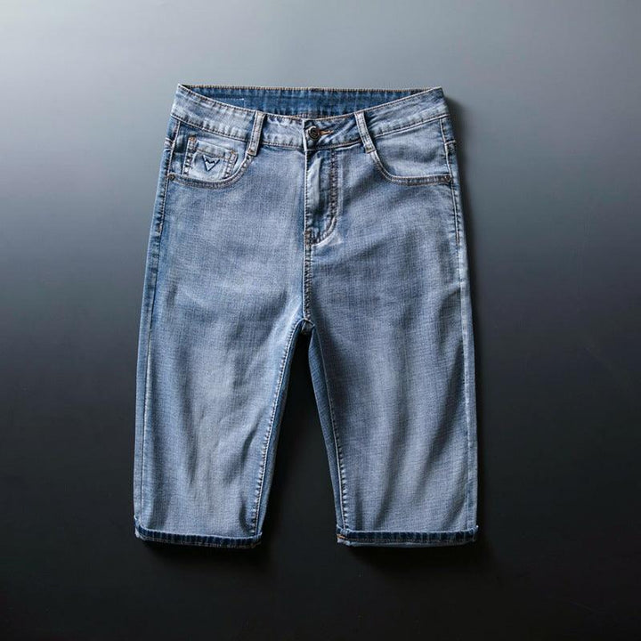 Summer Thin Light Blue High Stretch Denim Shorts Men - Super Amazing Store