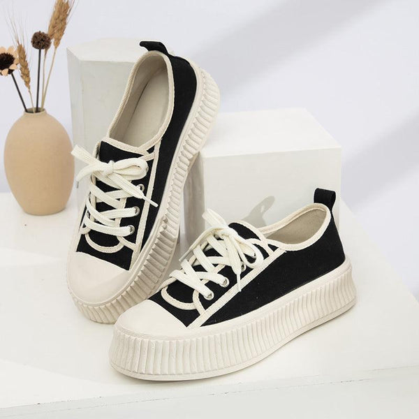 Plus Sizes Extra Large Women's Shoes Platform Black And White Biscuit Shape Shoes Canvas Shoes Women's Board Shoes - Super Amazing Store