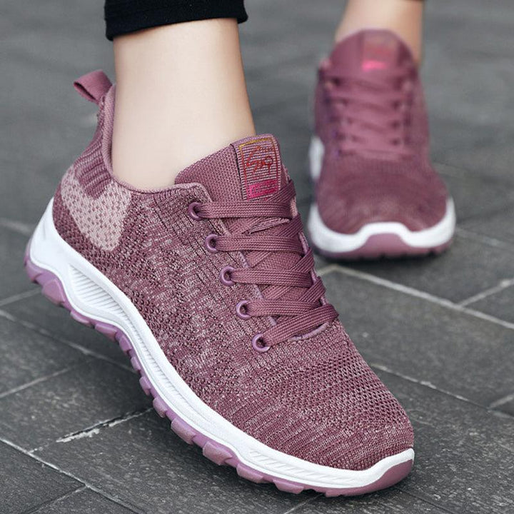 Shoes Women Breathable Flying Woven Soft Soled Running Shoes Lace Up Sneakers Women - Super Amazing Store