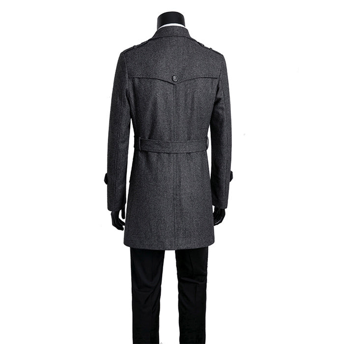 Tweed Coat Men's Trench Coat Medium Length Korean Version Q2