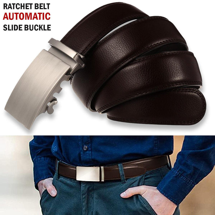 Microfiber Leather Mens Ratchet Belt Belts For Men Adjustable Automatic Buckle Dark Brown - Super Amazing Store