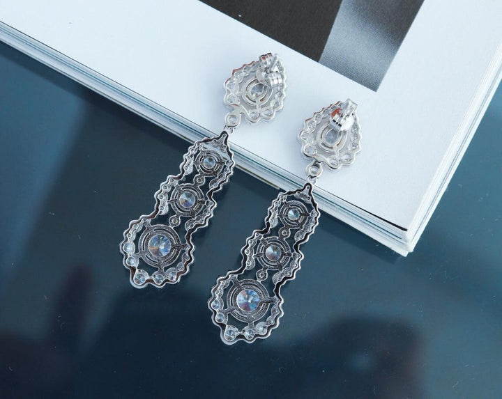 Light Luxury 925 Silver Gold-plated Carved Zirconium Diamond Earrings - Super Amazing Store