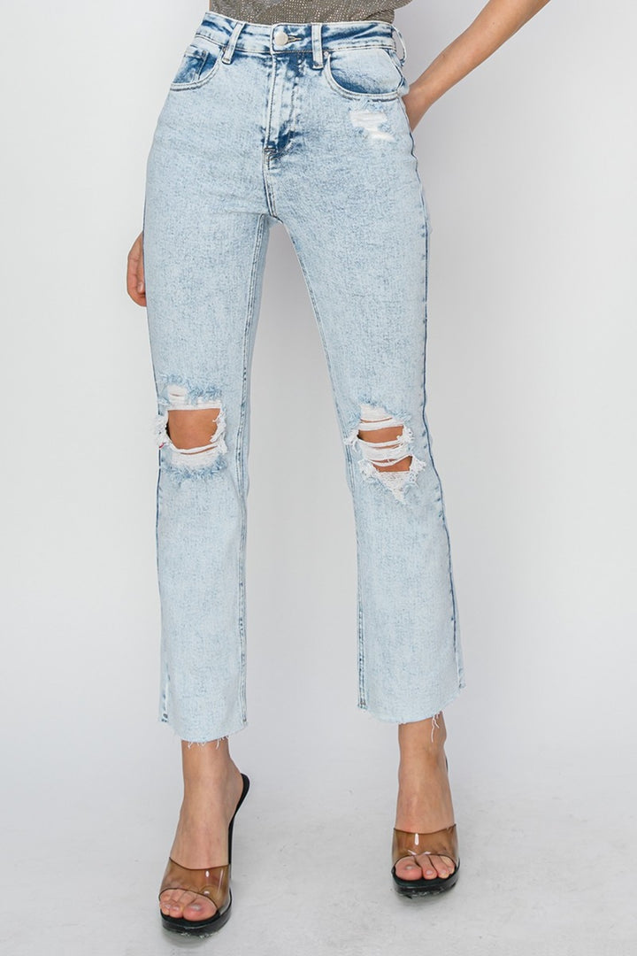 RISEN High Rise Distressed Ankle Jeans Trendsi