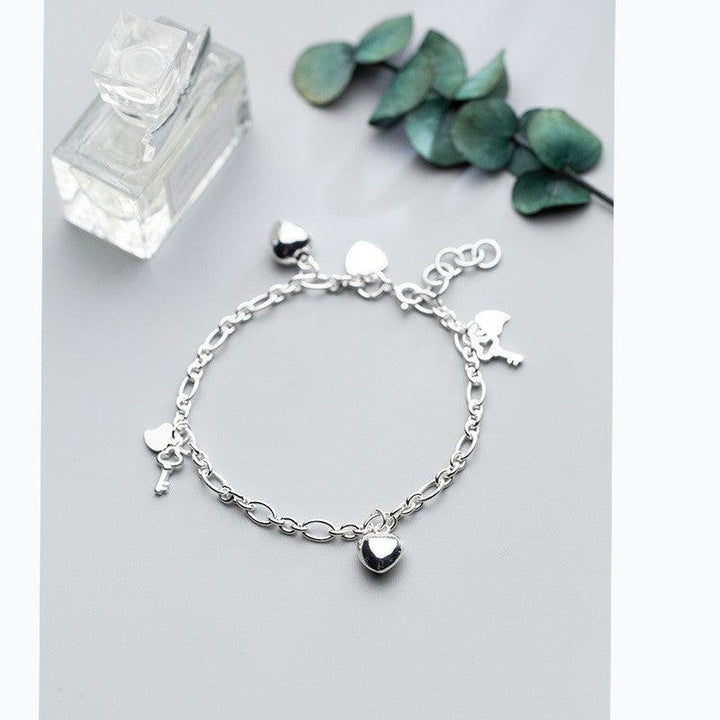 S925 Silver Women's Key Bracelet Heart Shaped Women - Super Amazing Store