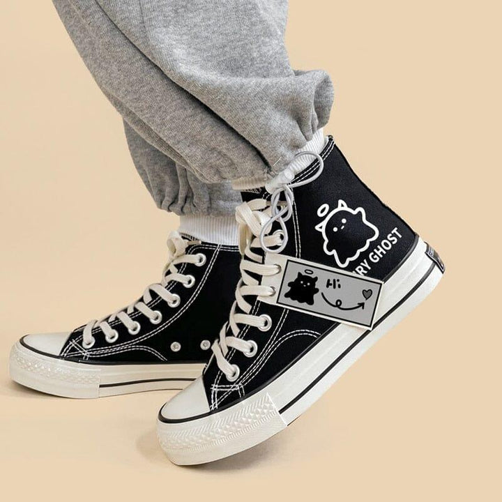 Black Graffiti Casual Canvas Shoes For Students - Super Amazing Store