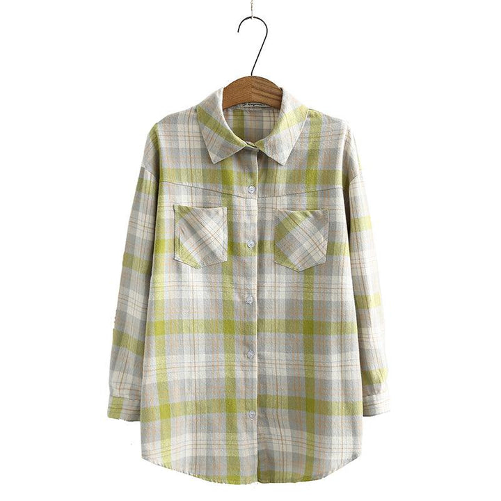 Brushed Plaid Long-sleeved Bottoming Shirt - Super Amazing Store