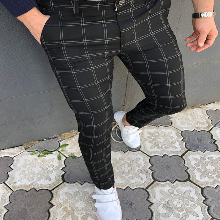 Spring And Autumn Slim Fit Men's Business Casual Pants Long Pants 3D Plaid Q2