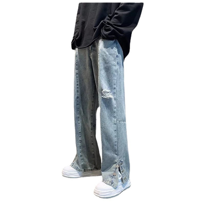 American Letter Embroidered Jeans High Street Fashion Brand Hip Hop Straight-leg Pants Q2