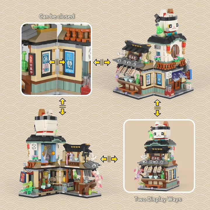 Mini Building Blocks Toys, Japanese Street View Izakaya Shop, MOC Creative Model Set, 789 PCS Simulation Architecture Construction Toy