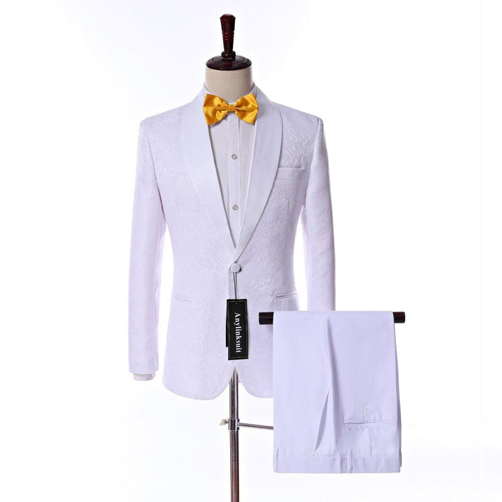 Custom Size Jacquard Groomsmen White Groom Tuxedos Shawl - Super Amazing Store