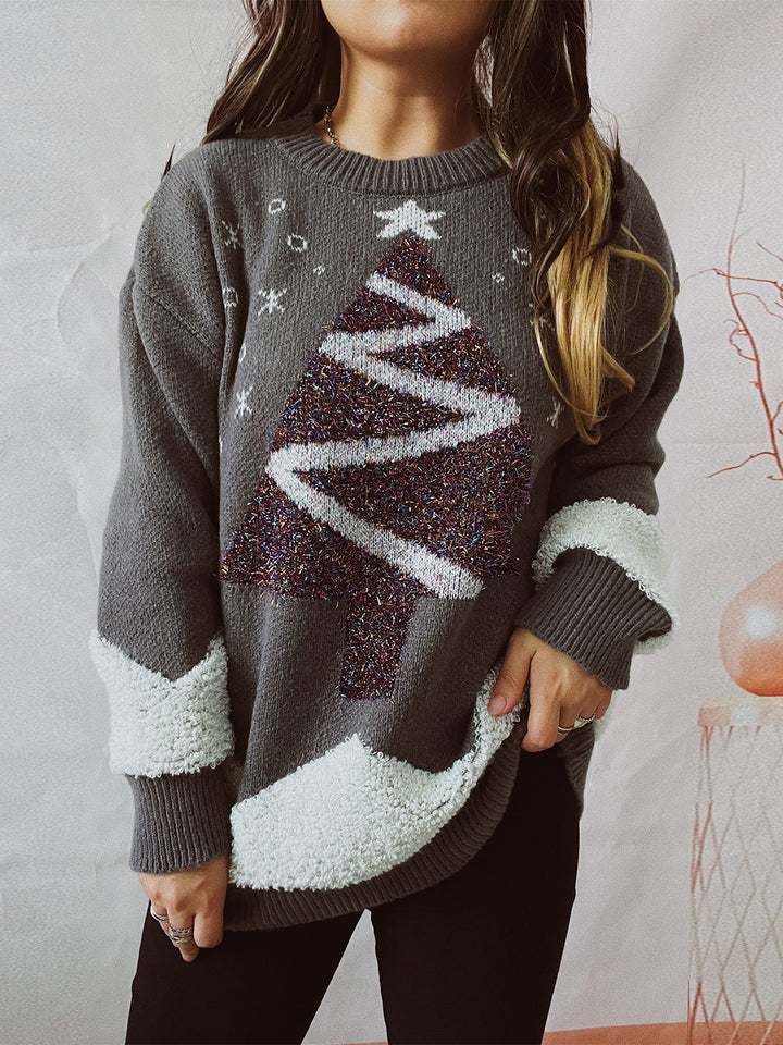 Christmas Tree Graphic Dropped Shoulder Sweater Trendsi