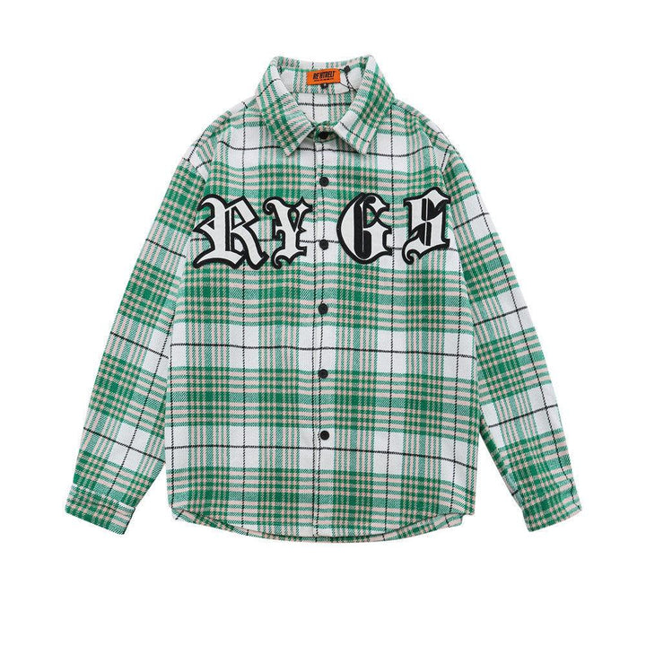 Men's Letter Embroidered Plaid Shirt Long Sleeve - Super Amazing Store