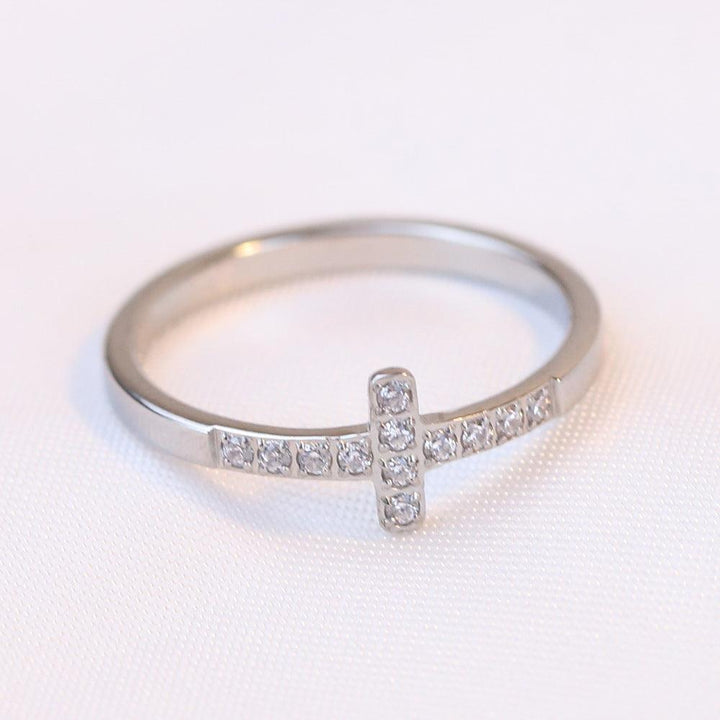 Simple Style Diamond 304 Titanium Steel Cross Ring Female Temperament Wild Vintage - Super Amazing Store