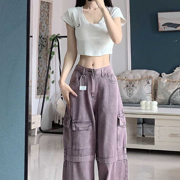 Retro Purple Cargo Jeans Women - Super Amazing Store