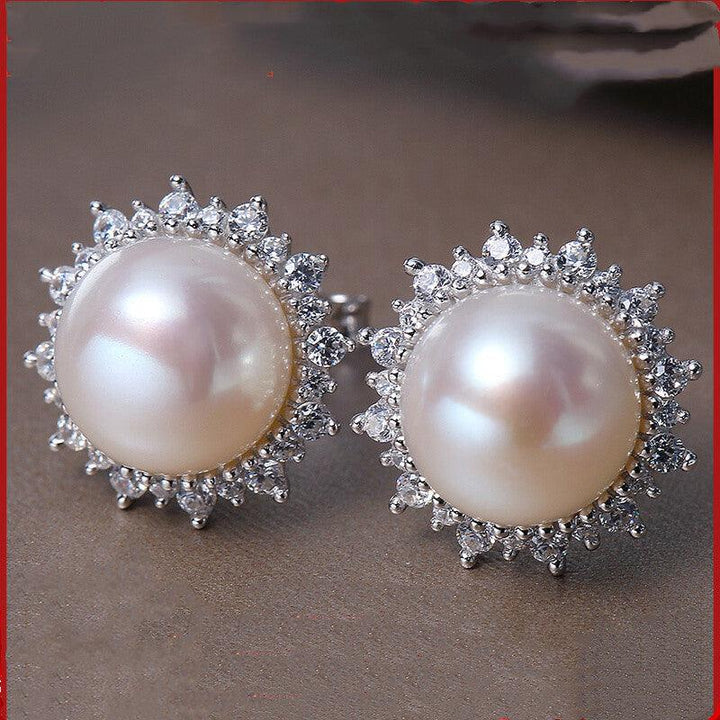 Silver-Set Zircon Strong Light Freshwater Pearl Stud Earrings - Super Amazing Store