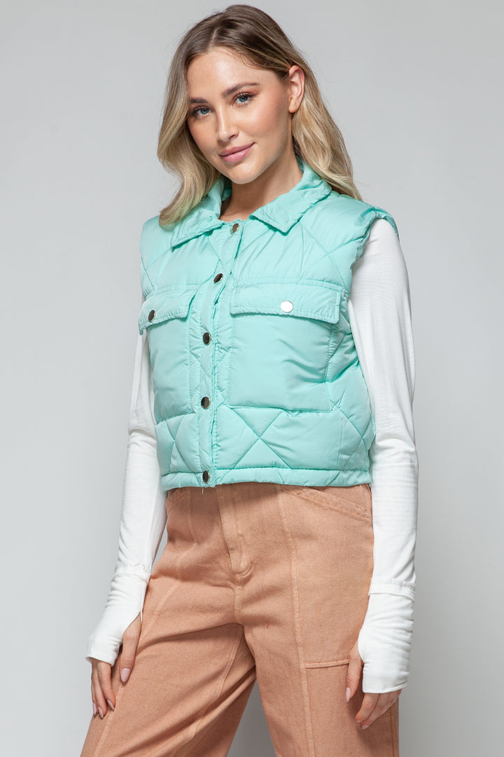 Snobbish Snap Down Quilted Crop Vest Trendsi