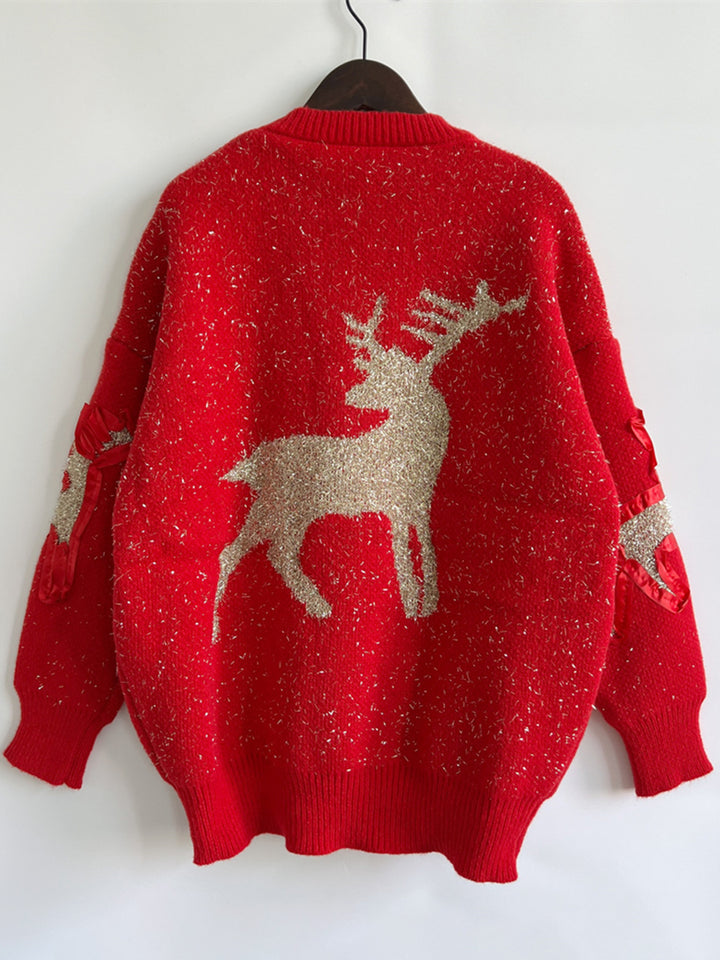 Reindeer Round Neck Long Sleeve Sweater Trendsi