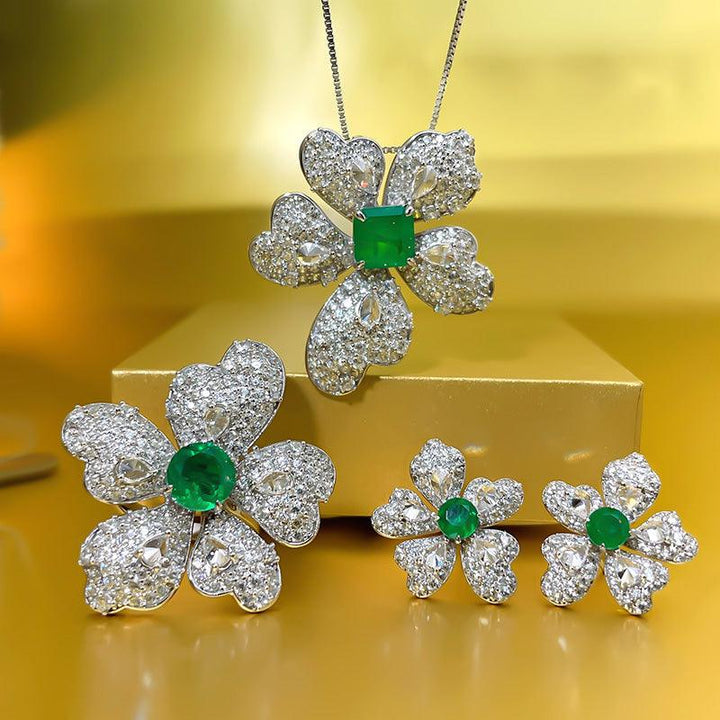 Artificial Emerald Flower Earrings 925 Silver Plated - Super Amazing Store