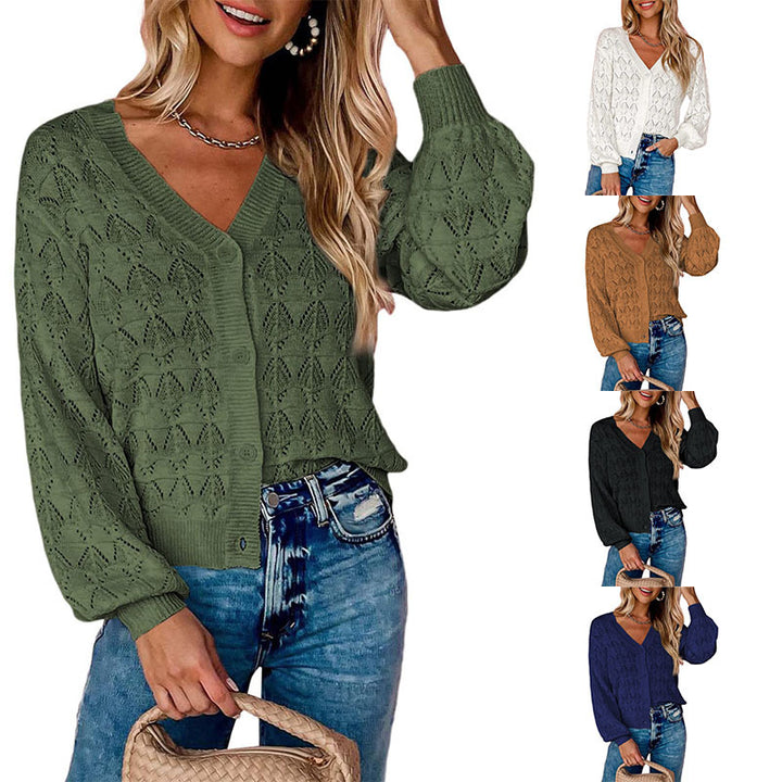 Fashion  Sleeve Front-open V-neck Knitted Cardigan - Super Amazing Store