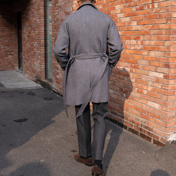 Men's Herringbone Wool Slim Fit Mid Length Coat Q2