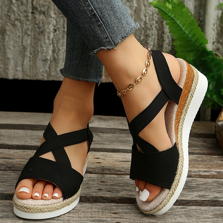 Wedge Sandals For Women Cross-strap Platform Gladiator Hemp Heel Shoes Summer Q2