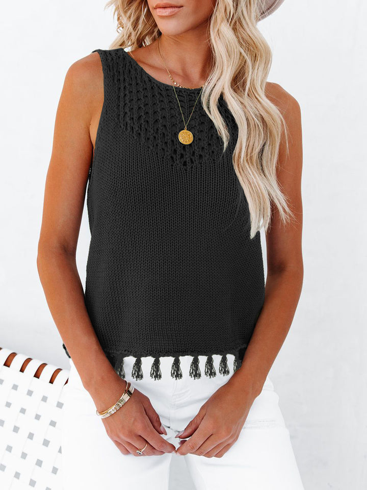 Cutout Tassel Round Neck Tank Trendsi