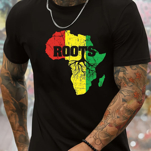 African Map Print, Men's Round Neck Short Sleeved Shirt, Minimalist Style T-shirt Fashion Regular Version, Spring And Summer Vacation Casual Vacation Men's Clothing Gift Super Amazing Store