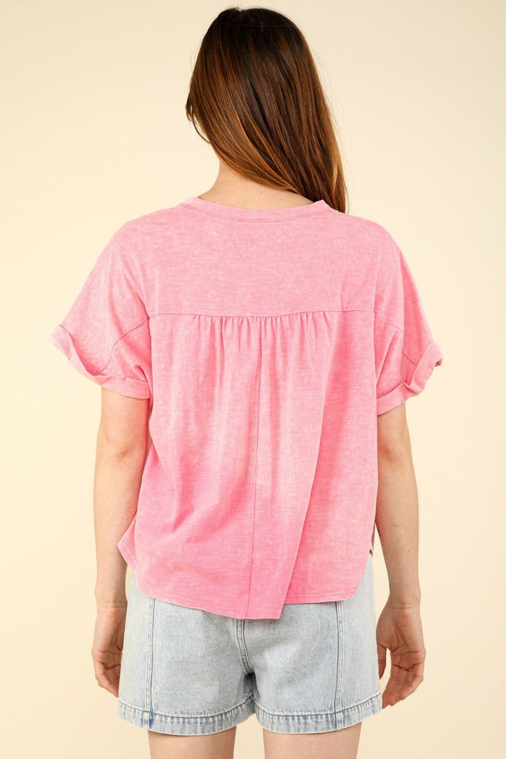 VERY J Nochted Short Sleeve Washed T-Shirt Trendsi