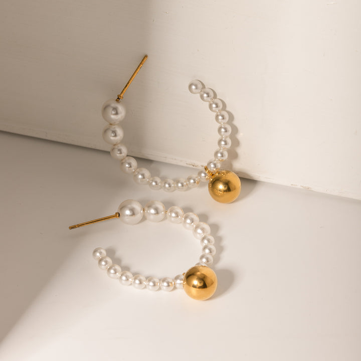 Stainless Steel Synthetic Pearl C-Hoop Earrings Trendsi