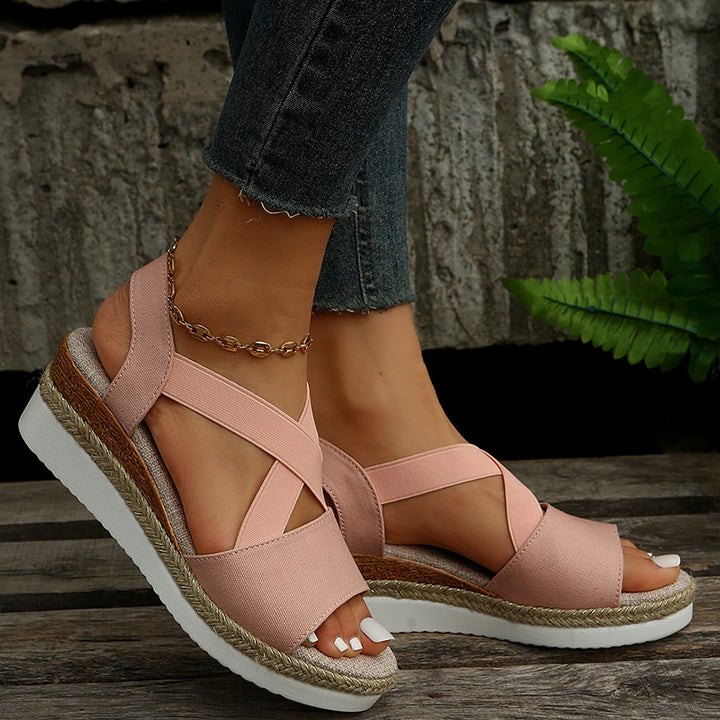 Wedge Sandals For Women Cross-strap Platform Gladiator Hemp Heel Shoes Summer Q2