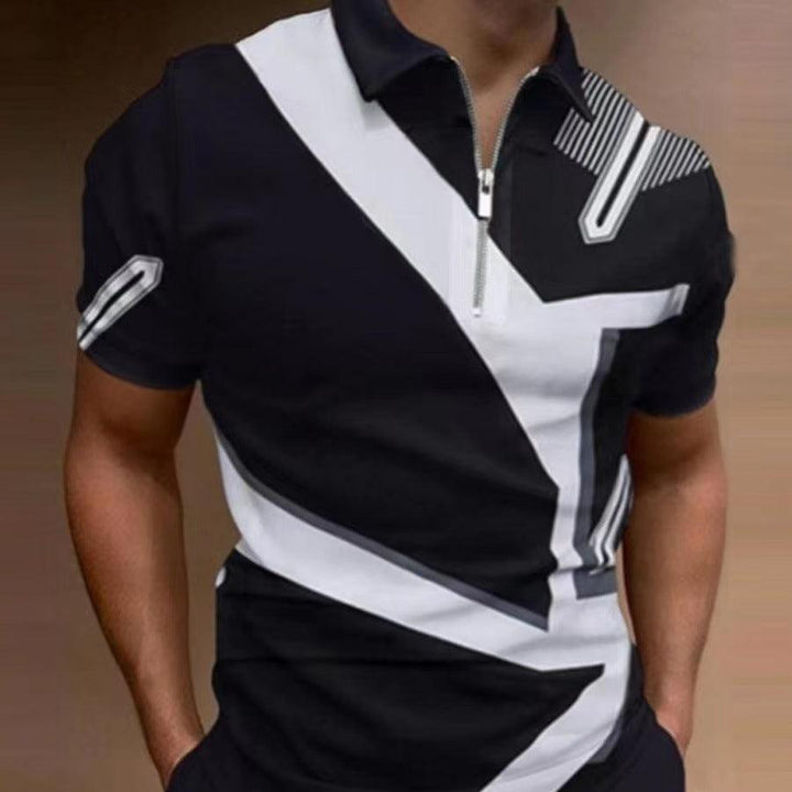 Fashion Loose Lapel Casual Print T-Shirt Zipper POLO Shirt - Super Amazing Store