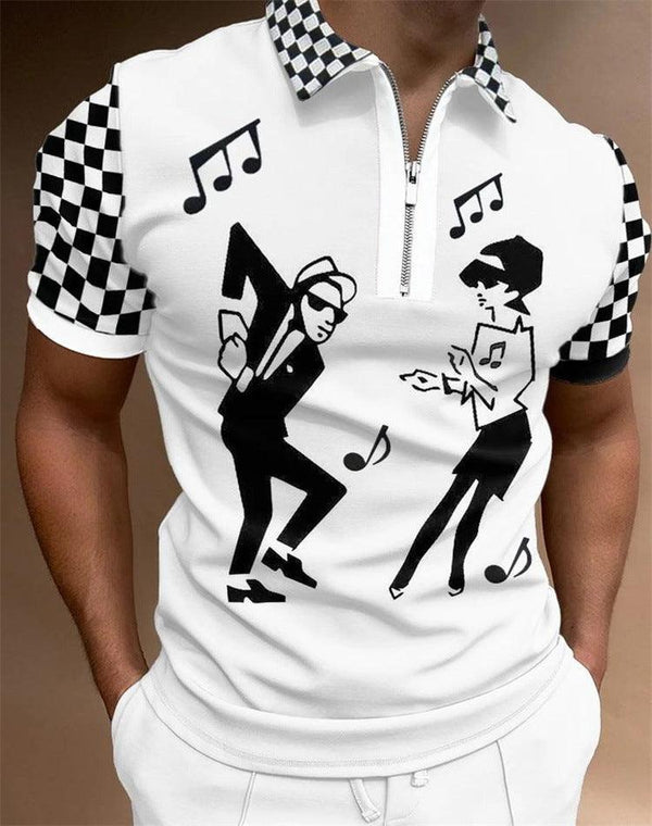 Fashion Loose Lapel Casual Print T-Shirt Zipper POLO Shirt - Super Amazing Store