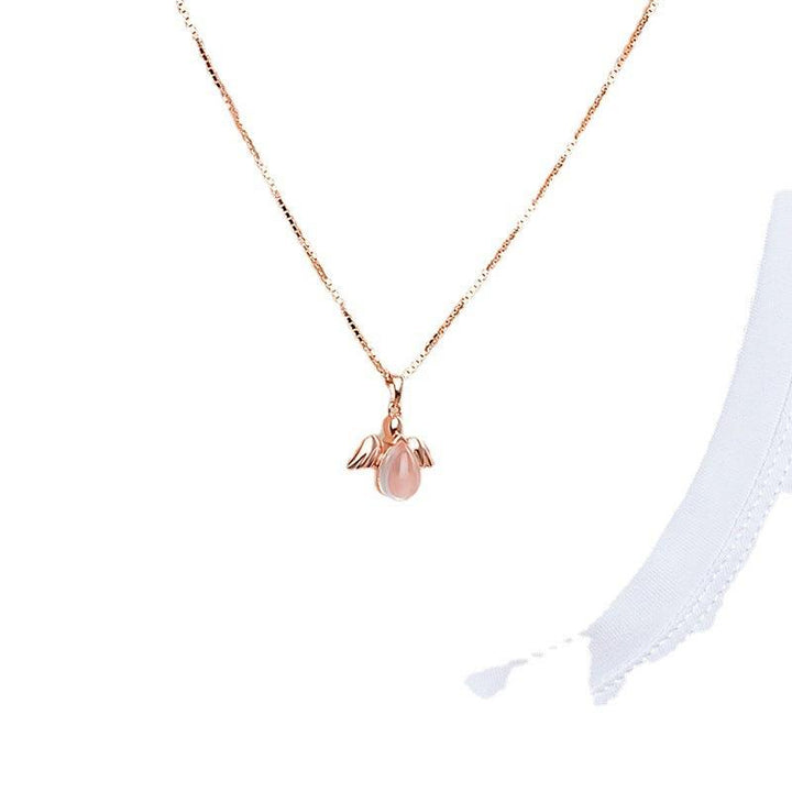 Stall Goods Korean Necklace Rose Gold Plated Synthetic Ross Quartz Pink Crystal Angel Women's Pendant Clavicle Chain Jewelry - Super Amazing Store