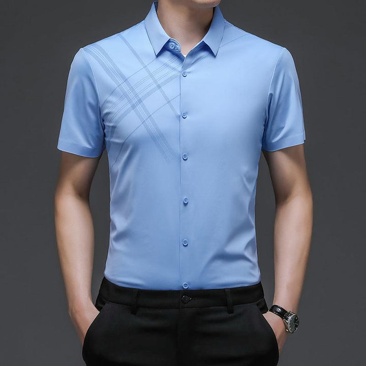 Woodpecker Silk Short Sleeve Shirt Men''s Middle Age - Super Amazing Store