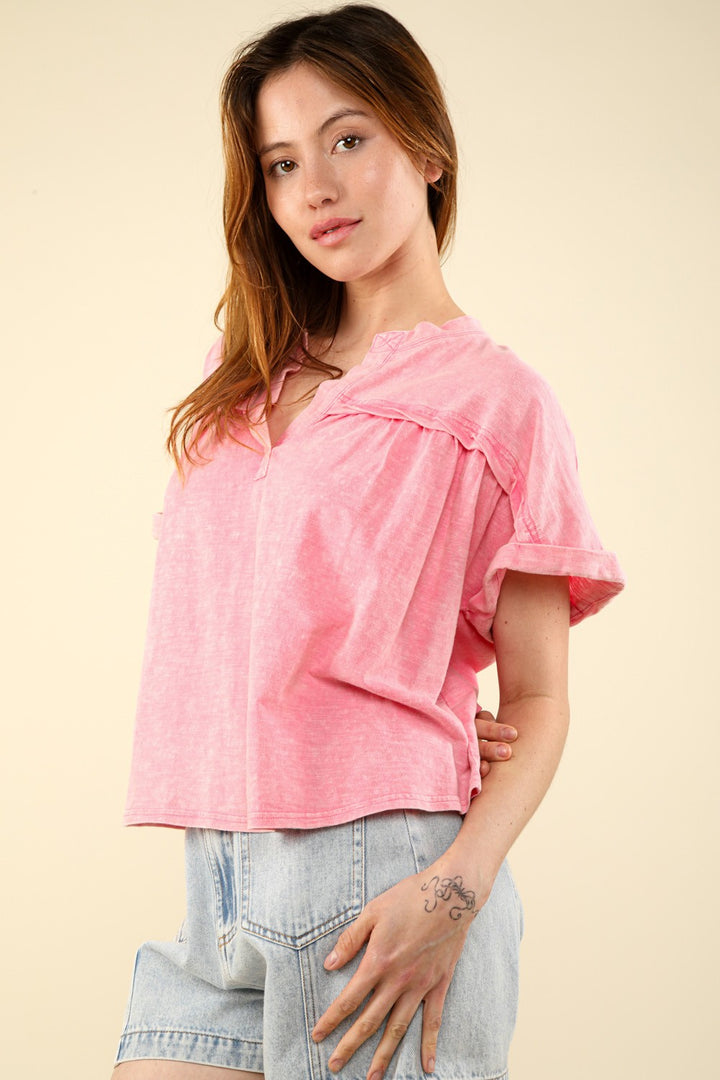 VERY J Nochted Short Sleeve Washed T-Shirt Trendsi