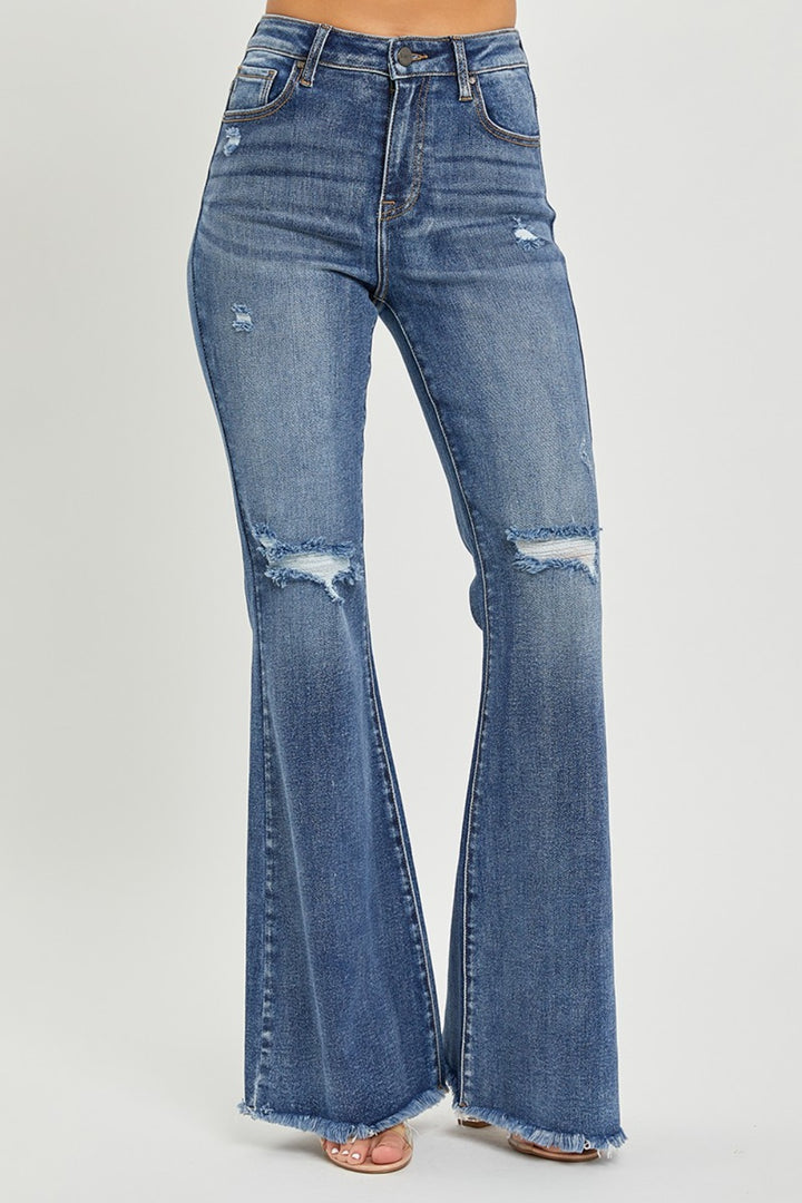 RISEN High Waist Distressed Fare Jeans Trendsi