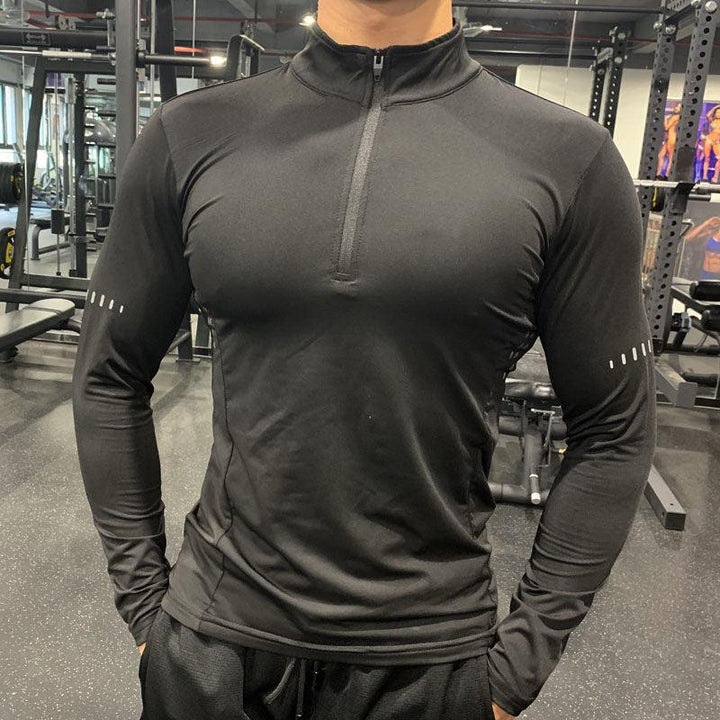 Half Zipper Fitness Long Sleeve Men Running Sweat Absorption - Super Amazing Store