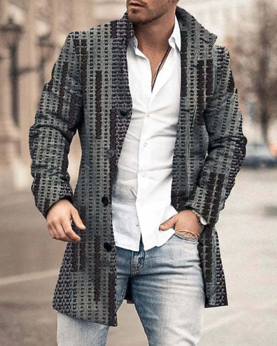 Autumn And Winter Men's Woolen Stand Collar Medium Long Pocket Casual Coat Q2