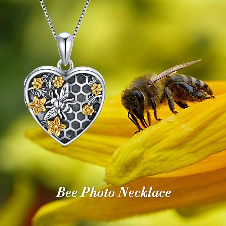 Bee Necklace Sterling Silver Bee Photo Sunflower Heart Locket Forever In My Heart Necklace Jewelry - Super Amazing Store