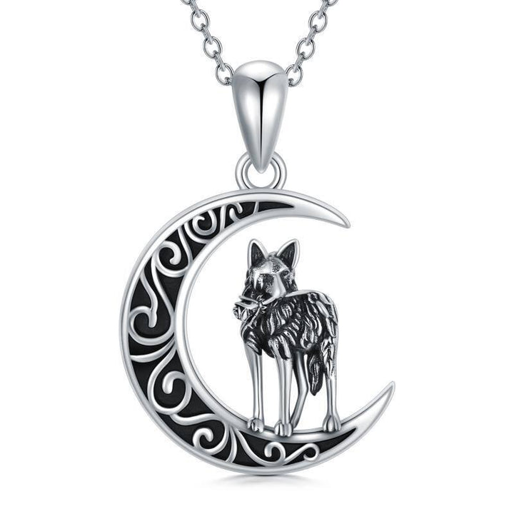 925 Sterling Silver Wolf Moon Pendant Necklace Jewelry Gifts for Women Men - Super Amazing Store