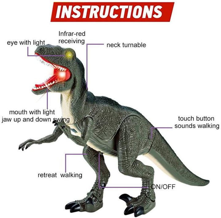 Remote Control R C Walking Dinosaur Toy With Shaking Head,Light Up Eyes & Sounds ,Velociraptor,Gift For Kids Amazon Platform Banned