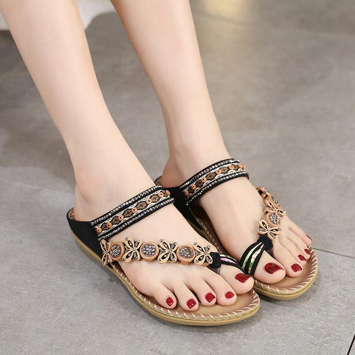 Bohemian Folk Style Rhinestones With Clip Toe Slippers - Super Amazing Store