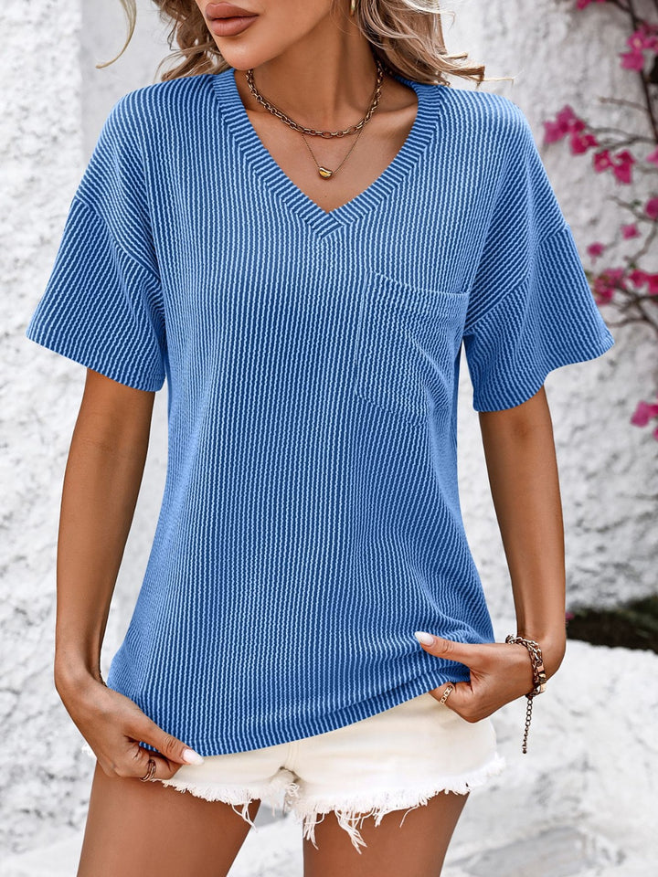 V-Neck Dropped Shoulder T-Shirt Trendsi