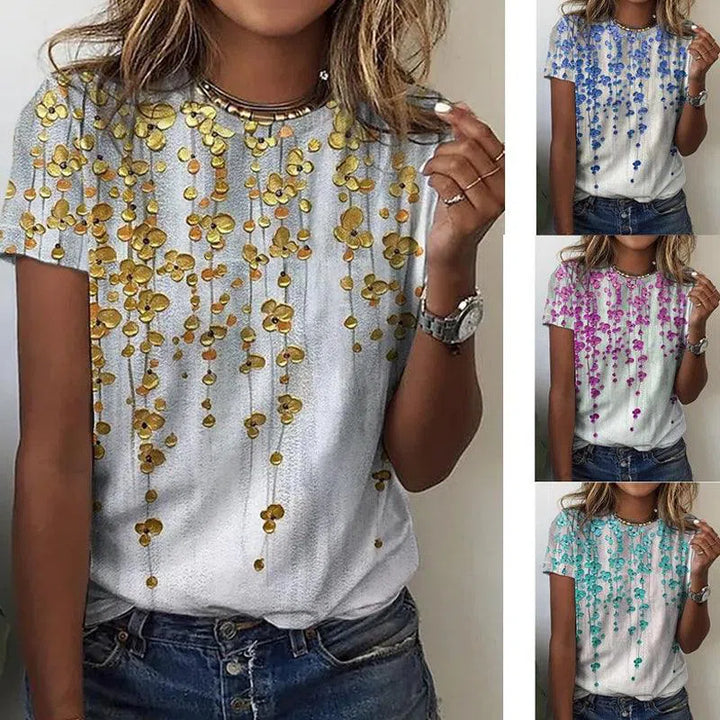 Floral Digital Printed Round Neck Short Sleeve T-shirt - Super Amazing Store