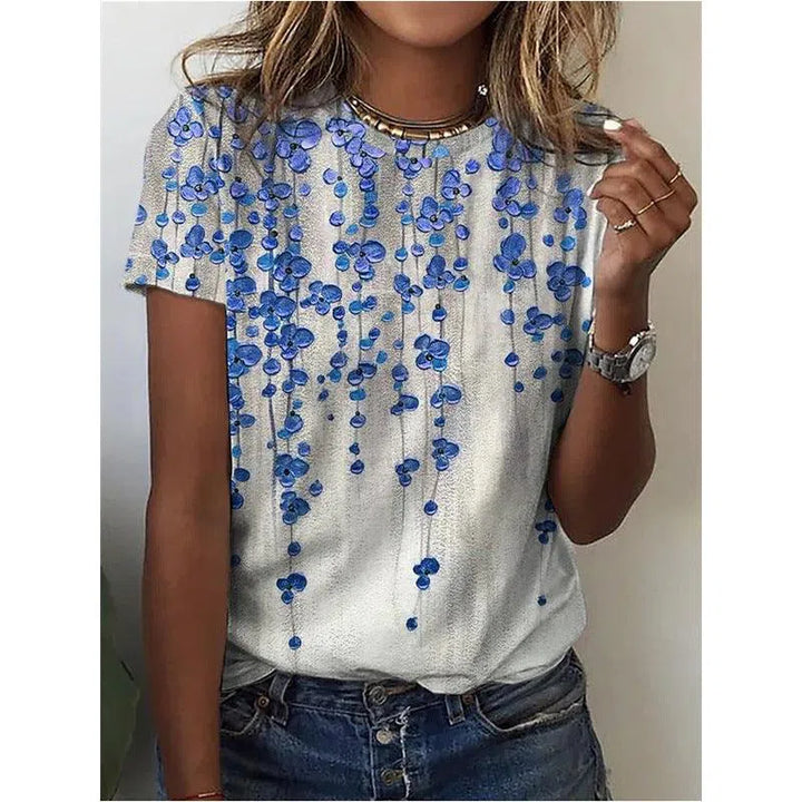 Floral Digital Printed Round Neck Short Sleeve T-shirt - Super Amazing Store