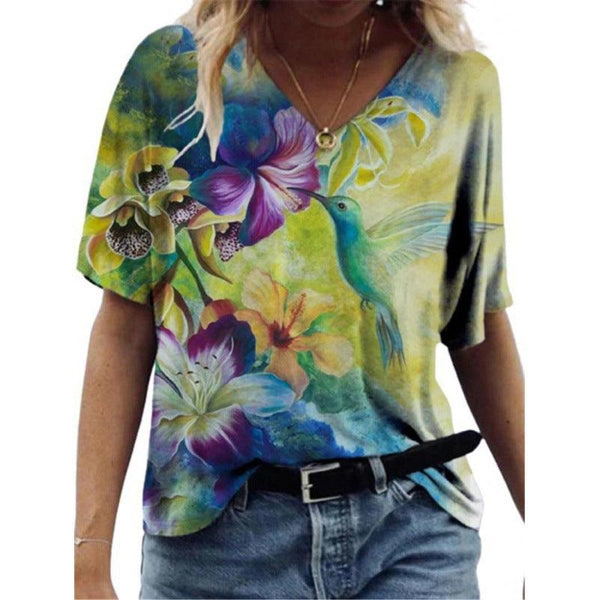 Flower Painting Printed T-shirt For Women - Super Amazing Store