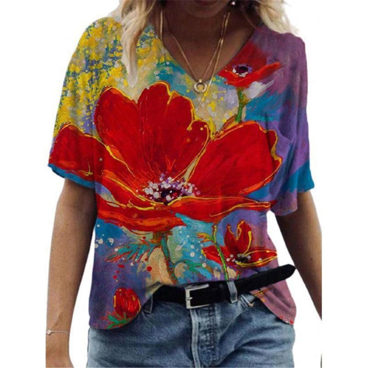 Flower Painting Printed T-shirt For Women - Super Amazing Store