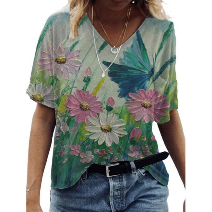 Flower Painting Printed T-shirt For Women - Super Amazing Store